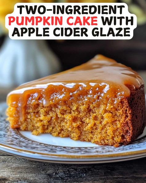 Two-Ingredient Pumpkin Cake with Apple Cider Glaze Pumpkin Cake With Apple Cider Glaze, Pumpkin Cider Recipe, Apple Cider Desserts, Bundt Cake Glaze, Apple Cider Glaze, Pumpkin Cake Mix, Apple Bundt Cake, Dump Cake Pumpkin, Glaze For Cake