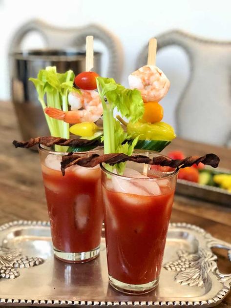 The Best Bloody Mary Recipe has…Bacon Swizzle Sticks Recipe by Hoffy Pickled Green Beans, Pickled Okra, Swizzle Sticks, Stuffed Banana Peppers, Sweet Chili Sauce, Lime Wedge, Bacon Recipes, Weekend Brunch, Sweet Chili