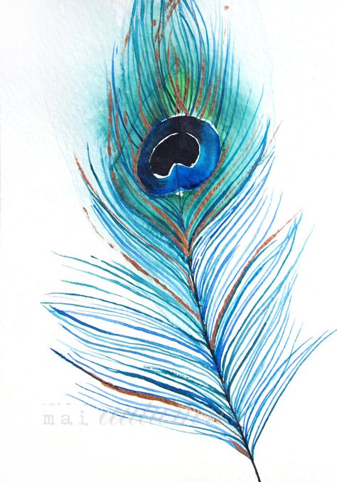 Peacock Feather Watercolor Peacock, Peacock Feather Tattoo, Peacock Art, Illustration Botanique, Feather Tattoo, Feather Painting, Feather Art, Blue Feather, Watercolor Pencils