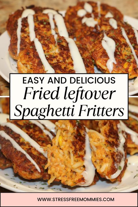 Leftover Spaghetti Sauce Ideas Dinners, What To Do With Leftover Spaghetti, Spaghetti Fritters, Leftover Spaghetti Ideas, Leftover Pasta Recipes, Leftover Spaghetti Sauce, Leftover Spaghetti Noodles, Chicken Leg Quarter Recipes, Fried Spaghetti