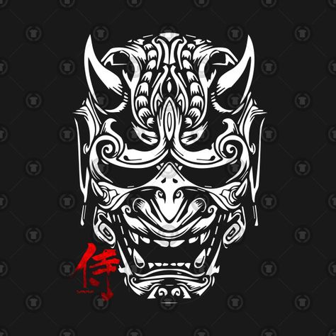 Samurai Mask Design, Samurai Mask Tattoo, Mascara Oni, Oni Art, Japanese Demon Mask, Japanese Mask Tattoo, Animal Stencil Art, Oni Mask Tattoo, Aztec Mask