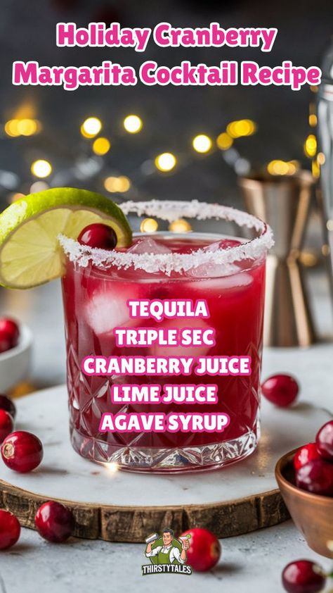 "Get into the festive spirit with this Holiday Cranberry Margarita Cocktail Recipe! Perfect for winter gatherings, this fun holiday cocktail combines the classic margarita with the vibrant flavors of cranberry. Ideal for holiday parties, this cranberry cocktail is a delightful twist on traditional winter drinks. Impress your guests with this refreshing cocktail fruit blend that’s sure to become a seasonal favorite. Cheers to festive celebrations! " Margarita Flavors, Fun Holiday Cocktails, Holiday Margaritas, Cranberry Cocktail Recipe, Cocktail Recipes Tequila, Cranberry Margarita, Cranberry Drinks, Cocktail Fruit, Flavored Margaritas