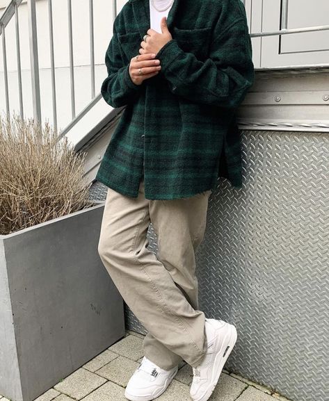 Dickies 874 Outfit, Green Flannel Outfit, Jordan 4 Outfit Men, Air Jordan 4 Outfit, Plaid Jacket Outfit, Flannel Outfits Men, Jordan 4 Outfit, Skater Boys, Dickies 874