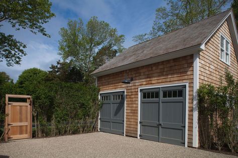 Cedar Shake Garage Cedar Shake House, White Garage Doors, Gray Doors, Shingle Style Architecture, Cedar Shake Siding, Home Remodeling Exterior, Cottage Remodel, Cedar Shingle, Cedar House