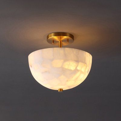 Our modern take on a domed ceiling fixture combines refined finishes with an understated semi-flush design. The alabaster shade conceals a warm LED bulb; it is complemented by a simple round base. This ceiling light brings traditional style to the hallway, bedroom, bathroom, or even a closet. | Joss & Main Diem Semi Flush Mount in Gray / White / Yellow | 6.13 H x 11.88 W x 11.88 D in | Wayfair Domed Ceiling, Interior Lighting Ceiling, Brass Ceiling Light, Semi Flush Ceiling Lights, Hallway Lighting, Light Fixtures Flush Mount, Semi Flush Mount Lighting, Semi Flush Mount, Brass Gold