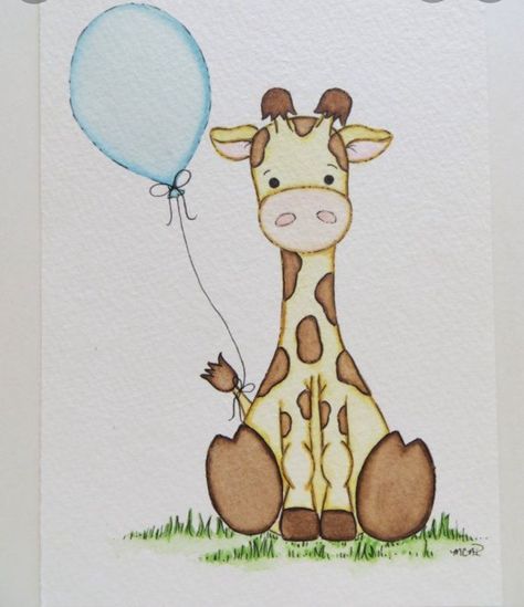 Painting Giraffe, Balloon Watercolor, Baby Room Paintings, Nursery Painting, Giraffe Drawing, Nursery Door, Painting Nursery, Arte Doodle, Giraffe Painting