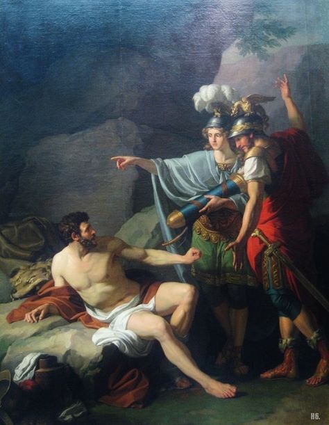 Odysseus and Neoptolemus to Philoctetes removing the arrows of Hercules. 18th.century. Jean Joseph Taillason. French. 1747-1809. oil on canvas.  #Mythology #GreekMythology Homer Iliad, Greek Heroes, Achilles And Patroclus, Gallery Of Modern Art, Greek Mythology Art, Scottish Artists, Mythology Art, Greek Art, Art Uk