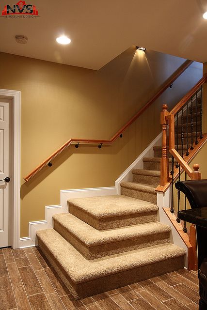 NVS Remodeling and Design - Luxurious Basement remodel | Flickr - Photo Sharing! Luxurious Basement, Basement Remodel Ceiling, Basement Stairs Remodel, Basement Staircase, Basement Stairs Ideas, Basement Steps, Architecture Restaurant, Traditional Staircase, Diy Staircase