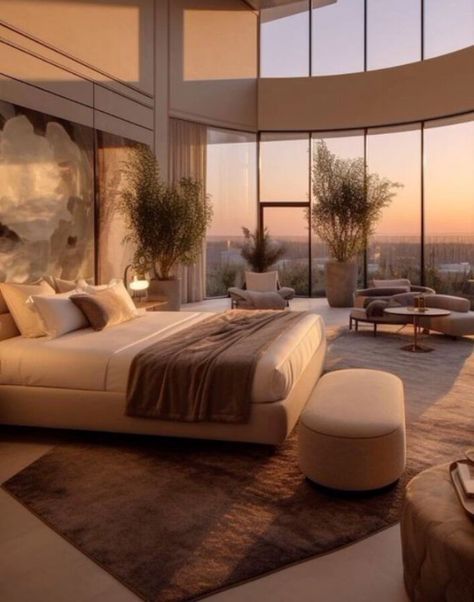 Hollywood House Aesthetic, Luxury Penthouse Bedroom Master Suite, Luxury Penthouse Bedroom, Dream Bedroom Luxury, Penthouse Bedroom, Mafia Princess, Huge Bedrooms, Aesthetic Interior Design, Hollywood Hills Homes