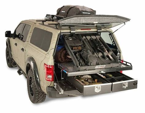 How much gear can you fit in your Bug Out Vehicle? Car Survival Kits, Hunting Truck, Tactical Truck, Overland Gear, Overland Truck, Truck Storage, Truck Caps, Truck Mods, Bug Out Vehicle