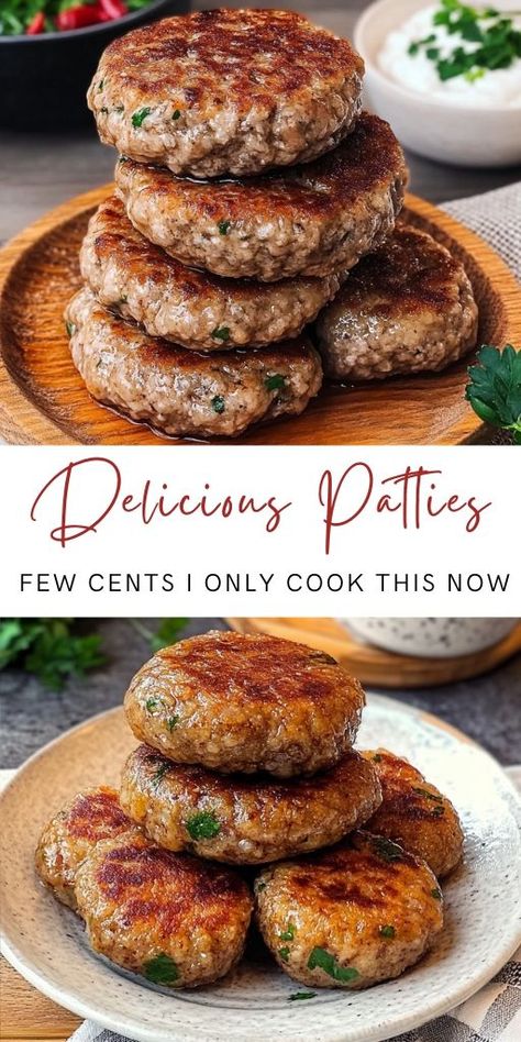 The Most Delicious Patties for a Few Cents! I Only Cook This Now! Ingredients: For the Patties: 500 g (1 lb 2 oz) ground beef 3 medium potatoes, grated 1 tablespoon mayonnaise 1 onion, finely chopped 2 garlic cloves, finely chopped 30 g (1 oz) butter 1 teaspoon salt 1 teaspoon paprika Black pepper to taste Chopped parsley for garnish Olive oil for frying #Delicious #Patties Meat Patty Recipe, Ground Beef Patties, Beef Patties Recipes, Ground Beef And Potatoes, Beef Patties, Potato Patties, Patties Recipe, 15 Minute Meals, Beef Patty