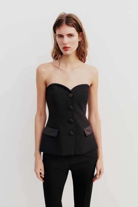 Women's Tops | ZARA United States - Page 3 Bustiers, Satin Bustier, Black Bustier, Strapless Bustier, Strapless Corset, Fits Clothes, Chic Top, Bandeau Top, Skirts For Sale