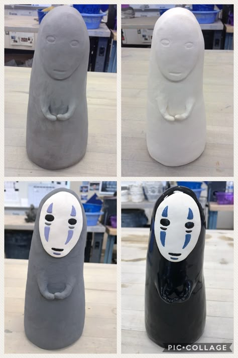 No Face Pottery, Clay Statues Diy, No Face Sculpture, No Face Ceramic, Air Clay Figures, Ghibli Sculpture, Ghibli Clay Ideas, Air Dry Clay Figurine, Mini Sculptures Clay