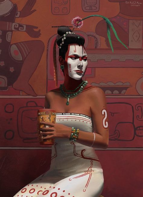 ArtStation - Lady of the Mayan court, Pedro Rafael Mena Mayan People, Maya Art, Mayan Art, Mayan Culture, Classical Period, Ancient Mayan, Aztec Art, Tikal, Mexican Art