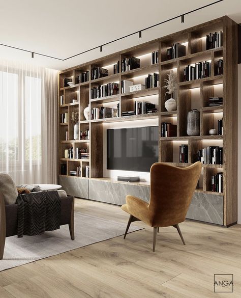 Library Around Tv, Bookcase Tv Wall Living Room, Tv With Bookshelves On Each Side, Tv Wall Bookshelves, Bookshelf Tv Wall, Tv Bookcase Wall, Bookcase Tv Unit, Entertainment Room Ideas, Bookshelf Tv