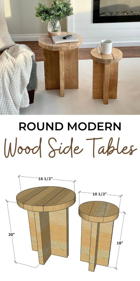 Diy End Tables Easy Living Room, Wood Side Table Diy, Side Table Decor Living Room, Circular Side Table, Wood Side Tables, Wood Table Diy, Diy Side Table, Diy End Tables, Wooden Side Table