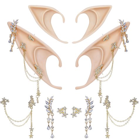 PRICES MAY VARY. [Elf Ears with Piercings Set]: Our Fairy Ear Cuffs are 100% handcrafted and durable, With its superior material, light and durable, this exquisite elf earrings offer you a comfortable wearing experience. These fantasy elf ears with earrings are suitable for everyone who looks for beauty [Exquisite Fairy Ears]: These gorgeous elf ears with earrings are extremely luxurious looking and beautifully accents virtually any style. And can provide a fantasy fairy-like atmosphere for you. Elf Ears With Piercings, Ears With Piercings, Fairy Headpiece, Sliver Earrings, Elf Ear Cuff, Fairy Ears, Anime Party, Fairy Crown, Butterfly Earrings Gold