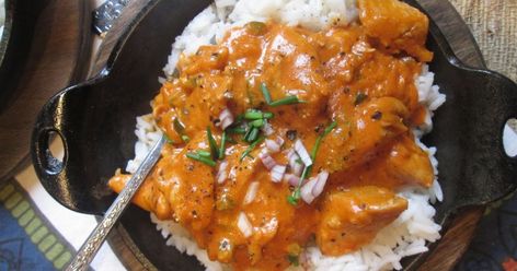 Butter Chicken. Quite easily the single most popular Indian dish of all. Imagine my surprise when I searched and scoured the in... Madhur Jaffrey Recipes, Islander Food, Madhur Jaffrey, Travel Night, Butter Chicken Recipe, Pacific Islander, India Food, Dinner Is Served, Healthy Dinners