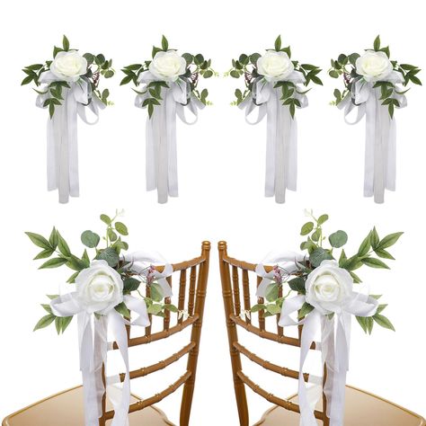 PRICES MAY VARY. PREMIUM MATERIAL: Our artificial flowers and leaves are made of silk fabric, with hemp rope, bow ribbon, the foam rose is lifelike, as if you can smell the fragrance. These faux flower decorations will make your ceremony romantic and dreamy, lighting up wedding chairs, church pews with natural colors. BEAUTIFUL DECORATION: The floral swag is made of high quality silk, the main flower is pure white rose, which is perfectly matched with a variety of small flowers, leaves, green vi Flowers For Aisle Chairs, Wedding Decor For Church, Outside Wedding Ceremony Decorations, Pew Flowers For Wedding, Wedding Aisle Decorations Indoor, Wedding Aisle Chair Decorations, Pew Decorations Wedding, Wedding Archways, Church Pew Wedding Decorations