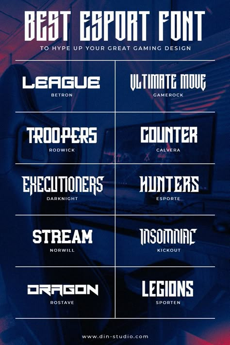 Elevate your designs and let your creativity run wild with our top free Esports Font Collections! Whether you're crafting an epic logo or boosting your game stream brand, our unique, adrenaline-filled fonts will set you miles apart. Step into the gaming world with the spirit of a champion. Dive in, explore, and emerge with the perfect typography to engage, inspire and leave a lasting impression today! Upgrade your design game, it's free! Game Font Design, Poster Typography Design Inspiration, Esports Logo Gaming Design, Gaming Poster Design, Gaming Typography, Esports Logo Gaming, Gaming Graphic Design, Gaming Font, Logo Fonts Free