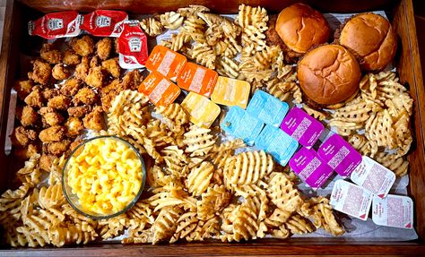 Chik Fil A Charcuterie, Chick Fil A Board Ideas, Chic Fil A Charcuterie Board, Charcuterie Board Nights, Chick Fil A Charcuterie Board Ideas, Chickfila Charcuterie Board, Chickfila Board, Chick Fil A Catering Display, Chick Fil A Charcuterie Board