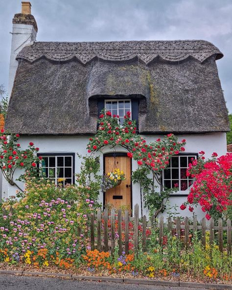 Cottages England, Red Climbing Roses, British Cottage, Small Cottages, Irish Cottage, Fairytale Cottage, Cottage Exterior, Thatched Cottage, Old Cottage