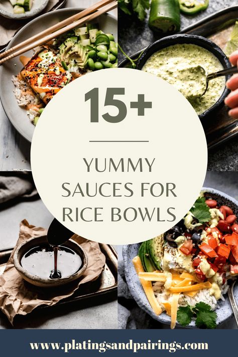 In search of some tasty sauces for rice bowls? I’ve got you covered with this handy guide. From creamy sauces, to spicy sauces, and more! Sauces For Rice Bowls, Sauces For Rice, Asian Sauce Recipes, Buddha Bowl Sauce, Rice Bowls Healthy, Creamy Sauces, Vegetarian Sauces, Healthy Sauces, Healthy Bowls Recipes