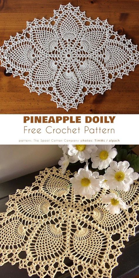 Pineapple Doily Doillies Crochet Free Pattern, Vintage Crochet Doily Pattern Free, Crocheted Doilies, Crochet Table Topper Free Pattern, Free Crochet Doily Patterns Table Runners, Crochet Doily Patterns Free, Free Doily Crochet Patterns, Crochet Doily Pattern, Pineapple Crochet Pattern Free