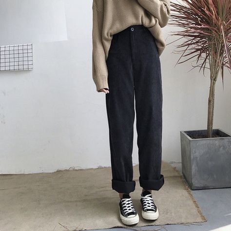 monroll High-Waist Pants | YesStyle Korean Fashion Trends, Korean Street Fashion, Mode Vintage, Korean Outfits, Looks Vintage, Retro Outfits, Pants Outfit, Cute Casual Outfits, High Waisted Pants