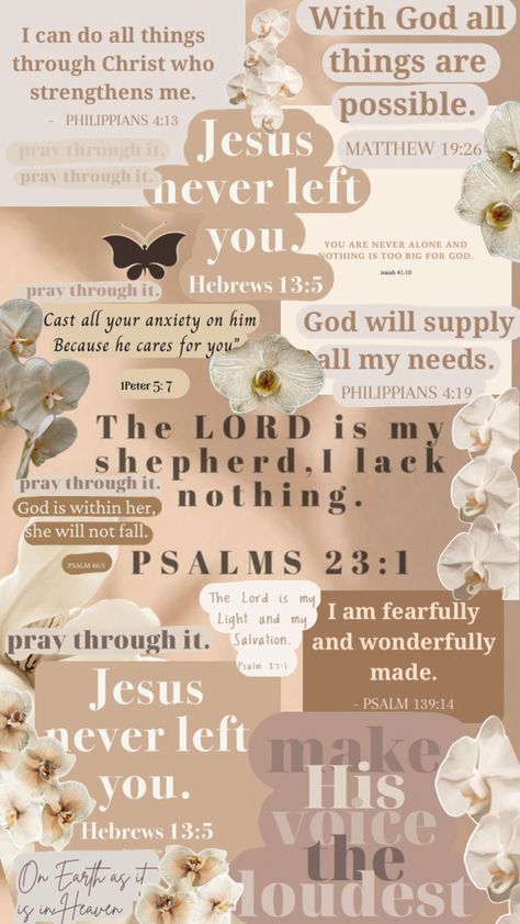 This is a collage in beige, nude, brown colors made with Bible verses and some white and beige Orchid as decoration. Jesus Quotes Wallpaper, Brown Orchid, Bible Verse Wallpaper Iphone, Bible Quotes Background, Christian Iphone Wallpaper, Wallpaper Bible, Cute Bibles, Christian Quotes Wallpaper, Christian Backgrounds