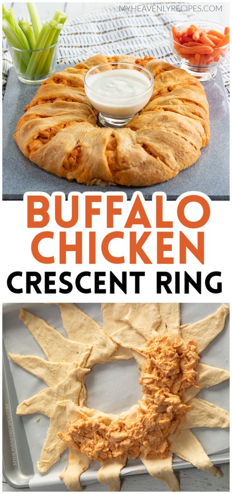 buffalo chicken crescent ring Pillsbury Crescent Roll Dinner Recipes, Chicken Croissant Ring, Football Food Crescent Rolls, Bbq Chicken Ring Crescent Rolls, Chicken Pillsbury Crescents, Fun Crescent Roll Recipes, Ring Dinner Crescent Rolls, Food To Make With Crescent Rolls, What Can You Make With Pillsbury Crescent Rolls