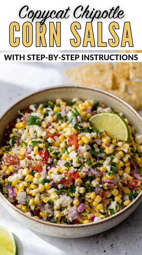 This easy homemade corn salsa recipe is even better than Chipotle because it's mega fresh and customizable to your tastes. So delish! Homemade Corn Salsa Recipe, White Corn Salsa, Salsa Recipe For Tacos, Corn Salsa Chipotle, Homemade Corn Salsa, Chipotle Corn Salsa, Roasted Corn Salsa, Well Plated, Corn Salsa Recipe