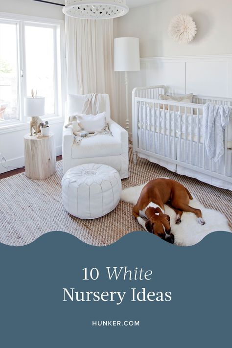 White And Cream Nursery, Nursery With White Crib, Off White Nursery, Nursery White Furniture, White Furniture Nursery, White Crib Nursery, All White Nursery, Room Ideas Aesthetic Kitchen, White Baby Nursery