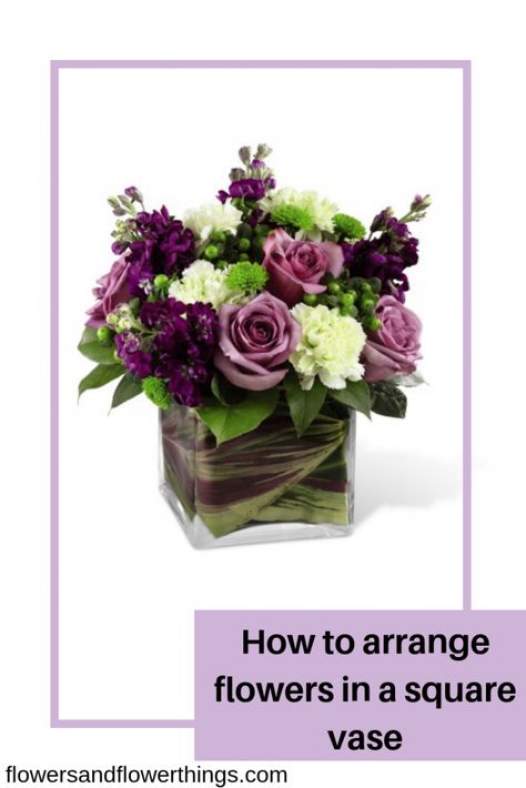 Short Square Vase Flower Arrangements, Small Glass Flower Arrangements, Flower Arrangements In Square Vases, Square Vase Flower Arrangements Low Centerpieces, Square Vase Floral Arrangement, Flowers In Square Vase, Low Flower Arrangements For Table Diy, Low Flower Table Arrangements, Small Square Vase Arrangements