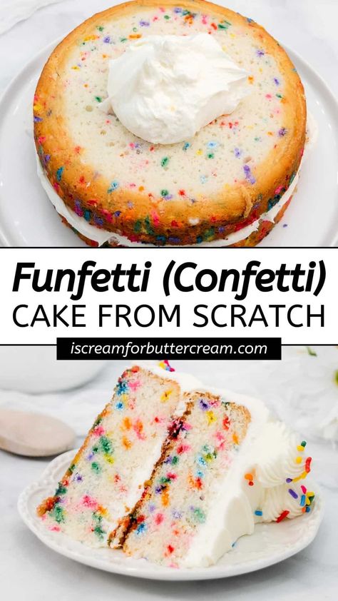 2 Tier Funfetti Cake, Funfetti Cake With Chocolate Frosting, Vanilla Confetti Cake Recipe, Easy Confetti Cake Recipe, Rainbow Frosted Cake, Moist Confetti Cake, Best Funfetti Cake Recipe, Homemade Confetti Cake, Confetti Cake Recipe