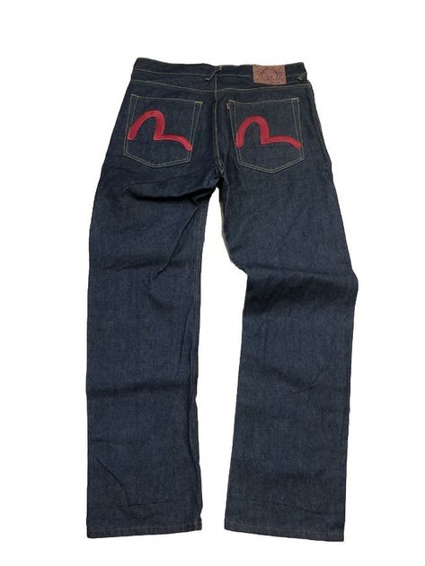 Evisu Jeans Red Embroidered Logo Pocket Size Waist 34x34 Jessie Core, Evisu Jeans Outfit, Print Jeans Outfit, Evisu Logo, Jeans Png, Graphic Jeans, Evisu Jeans, Fire Clothes, Men's Bottoms