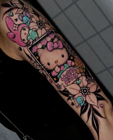 Neo Traditional Sleeve, Arm Sleeve Tattoo, Traditional Sleeve, Neo Traditional, Sleeve Tattoo, Arm Sleeve, Hello Kitty, Kitty, Tattoos