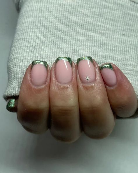 53+ Best Green French Tip Nails Designs [2024] Short French Green Nails, Green And Silver Nails Short, Green French Tips Short, Green French Nail Designs, Olive French Tip Nails, Short Green French Tip, French Tip Nail Designs Short, Green Tip Nails French, Green Gel Nails Short