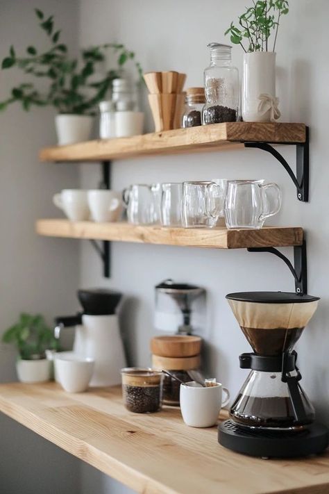 Create a cozy corner with a DIY coffee bar! 🛠️☕ Perfect for all coffee lovers. #DIYCoffeeStation #HomeDecorIdeas #CozyVibes Coffee Corner Ideas Kitchen, Corner Coffee Bar Ideas, Coffee Bar Setup, Coffee Corner Kitchen, Corner Coffee Bar, Diy Coffee Station, Bar Setup, Diy Coffee Bar, Corner Kitchen