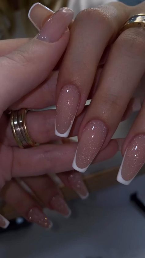 Classy Nails Ballerina Shape, Simple But Cute Nails Acrylic Almond, Simple But Elegant Nails Classy, Silver And White Nails Prom, Gel X Nail Inspo Square, French Tip Nails Ballerina, Nail Designs For Black Dress, Nails For Prom Pink Dress, Prom Nails Elegant