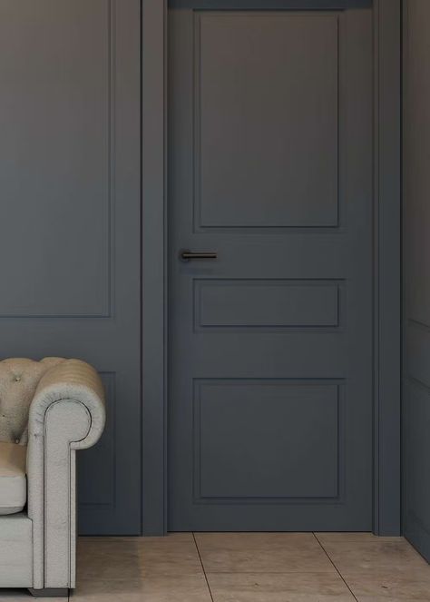 Internal Doors Woods and Colours | Deuren Dark Grey Internal Doors, Internal Doors Painted Colour, Dark Grey Doors Interior, Panelled Hallway, Barcelona Flat, Interior Door Color, Contemporary Internal Doors, Grey Internal Doors, Grey Interior Doors