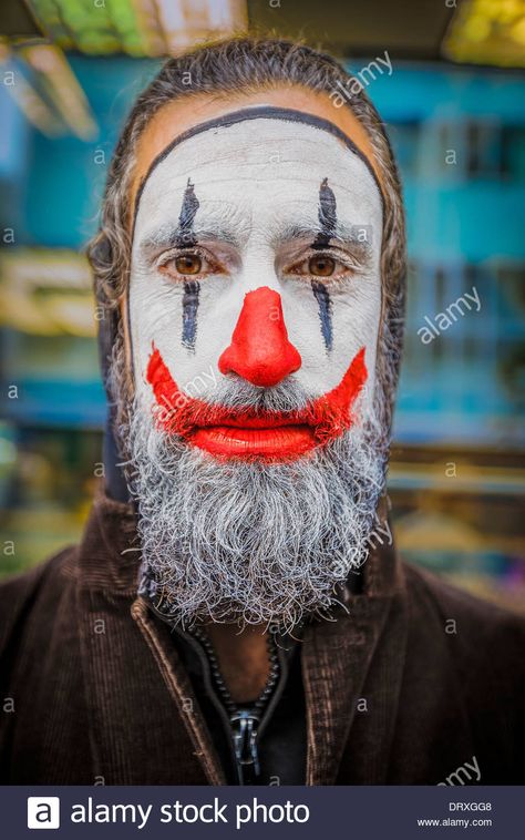 Download this stock image: Portrait of an Artist with Clown Makeup, Iceland - DRXGG8 from Alamy's library of millions of high resolution stock photos, illustrations and vectors. Clown Makeup With Beard, Clown With Beard, Portrait Of An Artist, Circus Photography, Clown Face Paint, Clown Costumes, Circus Costumes, Halloween 23, Circus Costume