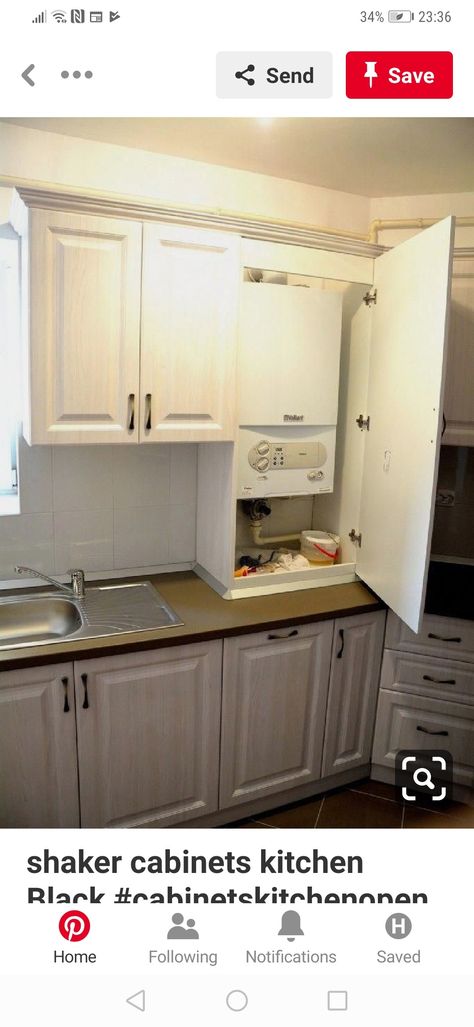 Hiding A Boiler In Kitchen, Hidden Boiler In Kitchen, Cupboard To Hide Boiler, How To Hide Boiler In Kitchen, Diy Boiler Cupboard, Boiler Cupboard Ideas, Boiler Cover Ideas, Boiler Cover, Boiler Cupboard