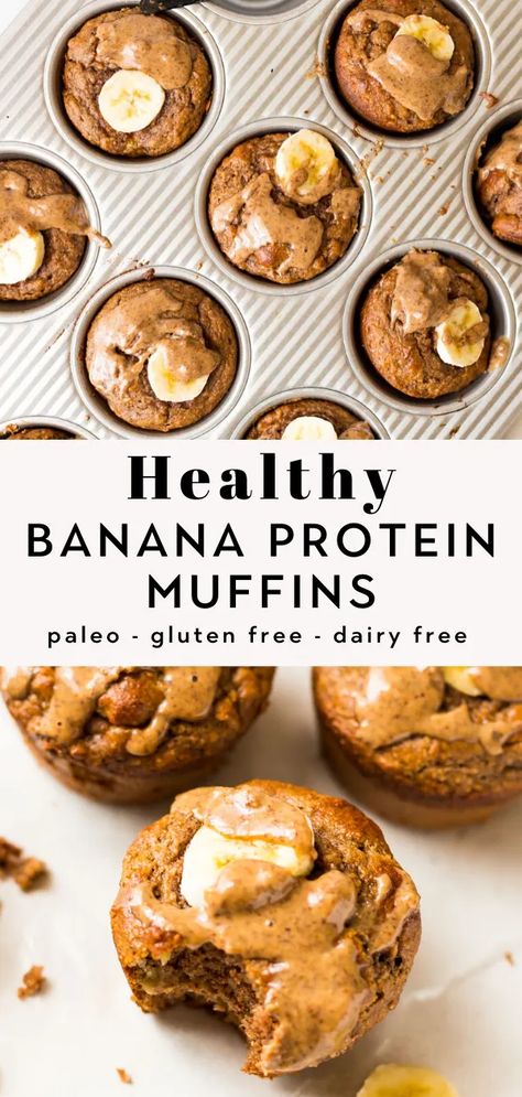 These healthy banana protein muffins are EASY to make, fluffy, and so tasty. They are the perfect protein packed breakfast or snack for busy mornings with a whopping 8 grams of protein per muffin! Paleo gluten free, and kid approved. Banana Recipes Protein, Healthy Protein Muffins, Gluten Free Protein Muffins, Protein Breakfast Muffins, Paleo Banana Muffins, High Protein Muffins, Banana Protein Muffins, Gf Muffins, Protein Muffin Recipes