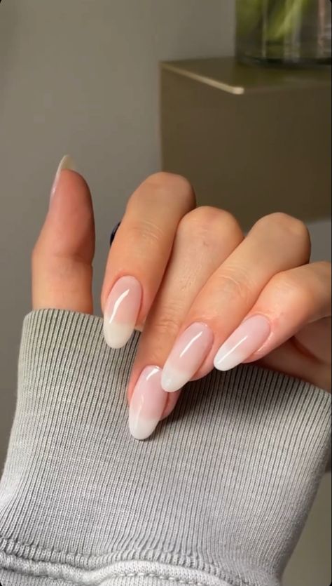 French Nail Bride, Milky French Ombre Nails, Blurred French Tip Nails, Milky French Manicure Nails, Sheer Pink French Manicure, French Tips Milky White, Milky White Ombré Nails, Dip Powder Almond Nails Ideas, Oval American Manicure