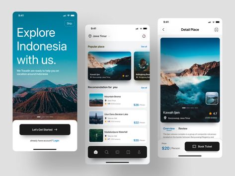 Travel Mobile App by Adhitya Putra for Hatypo Studio on Dribbble Login Page Design, Hotel Website Design, Tourism Design, App Home Screen, Travel Booking, Color Design Inspiration, Motivation App, App Interface Design, Mobile Web Design