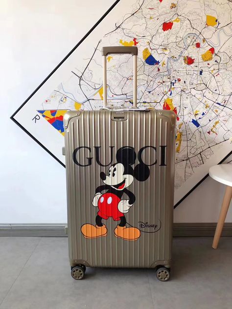 Suitcase Painting, Gucci Suitcase, Luggage Painting, Disney Suitcase, Painted Suitcase, Bendy Candles, Luxury Vibes, Disney Luggage, Baby Shopping Cart