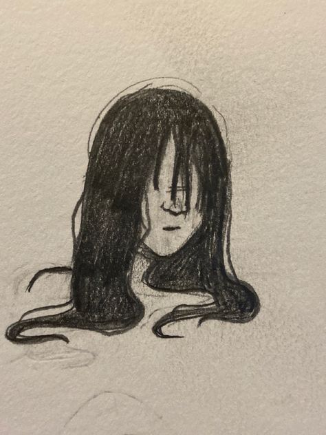 Creepy Hair Drawing, Pulling Hair Reference Drawing, Wet Hair Sketch, Hair Covering Face Drawing, Wet Hair Reference Drawing, Long Messy Hair Drawing, Hair Falling Reference, How To Draw Wet Hair, Wet Hair Reference