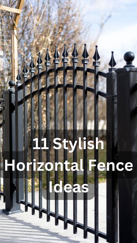 Step up your outdoor design game with our "11 Stylish Horizontal Fence Ideas". These fences are a perfect blend of form and function, offering both security and style. Whether you prefer the industrial chic of metal or the classic warmth of wood, these stylish horizontal fence ideas will inspire your next backyard project. Create a boundary that complements your home’s architecture and adds a touch of modern elegance. Find the perfect fence design to transform your outdoor space. Metal Fencing Ideas Backyards, Metal Fence Design Modern, Modern House Fence, Fence Design Modern Steel, Metal Fence Ideas, Horizontal Fence Ideas, Rod Iron Fences, Modern Wood Fence, Classic Fence