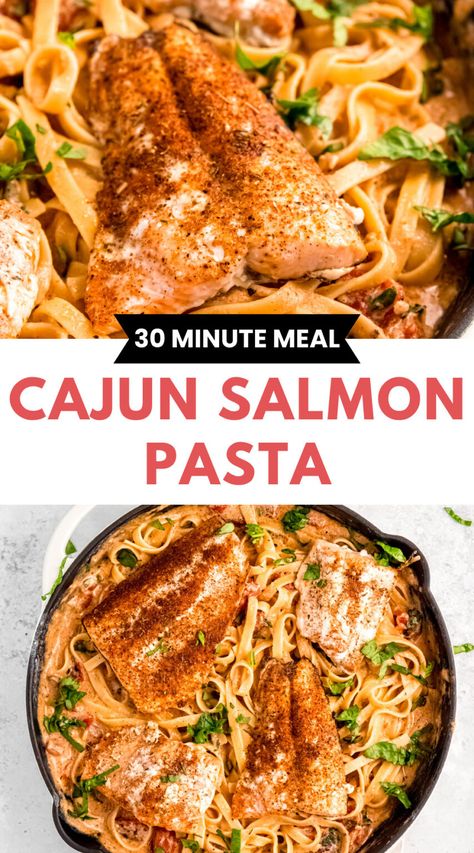 Creamy Cajun Salmon Pasta - The Oregon Dietitian Creamy Cajun Salmon, Cajun Salmon Pasta, Salmon And Pasta, Healthy Family Dinner Recipes, Sauteed Salmon, Bow Tie Pasta Recipe, Healthy Family Dinner, Salmon Pasta Recipes, Smoked Salmon Pasta